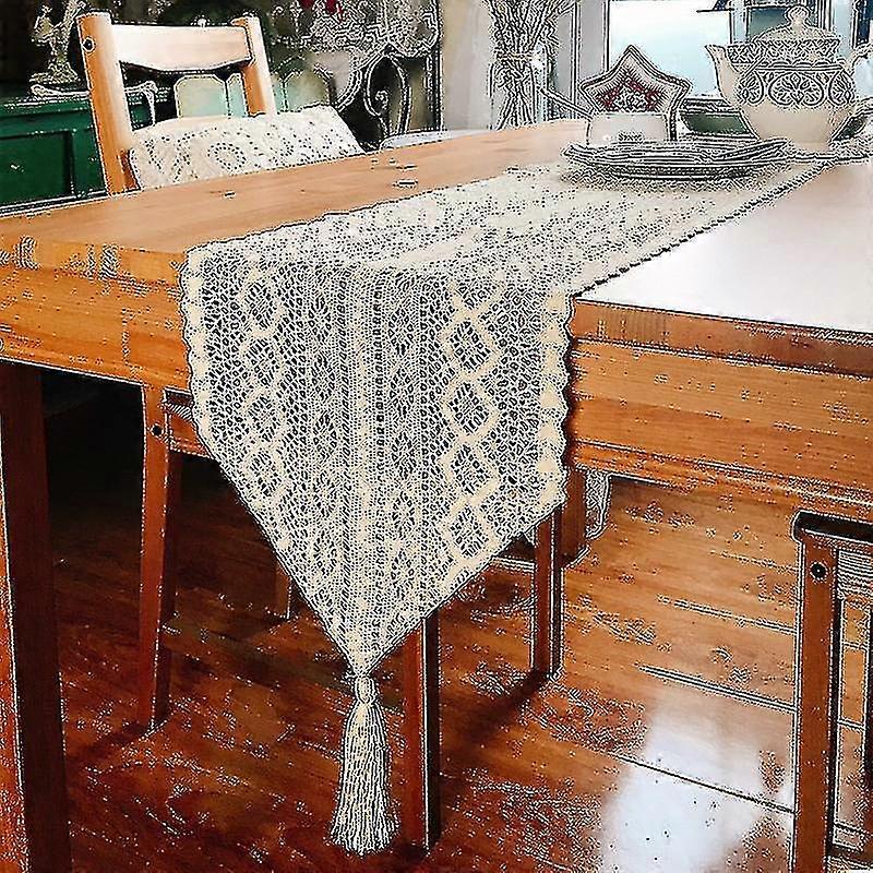 Natural Hemp Rope Woven Table Runner Chenille Patchwork Tablecloth 30x160cm