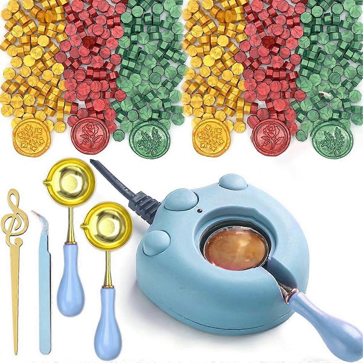Electric Wax Seal Warmer Kit with 300 Pcs Gold Red Green Wax Seal Beads, Wax Seal Melter , US Plug