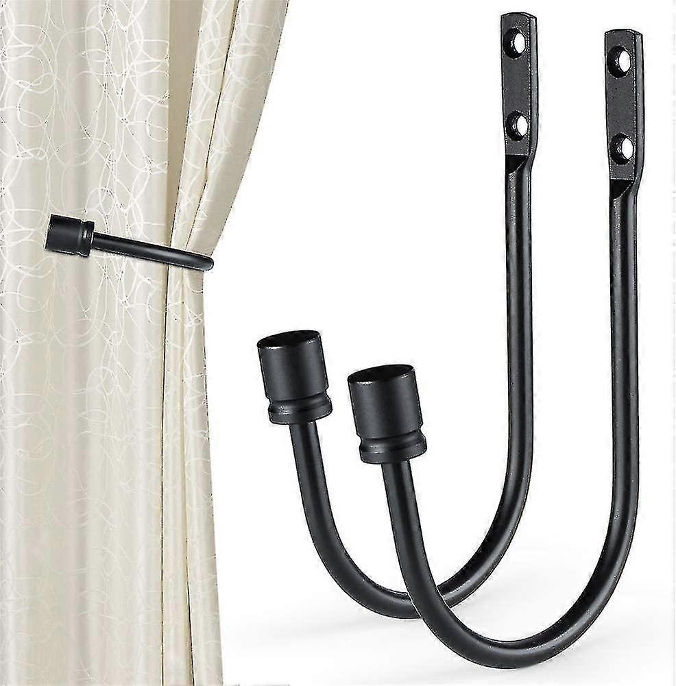 Geometric U-Shaped Curtain Hook Fixed Wall Hook Decorative Window Trim Accessories (Black Pair)