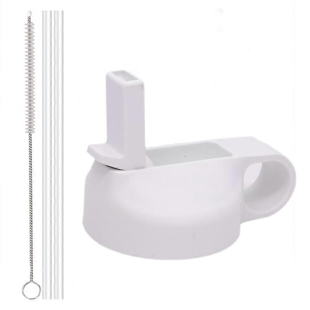 Stainless Steel Cup Lid Set with 2 Straws and Brush - Compatible with 12-64oz Wide Mouth Water Bottles - Leak-Proof and Easy to Clean
