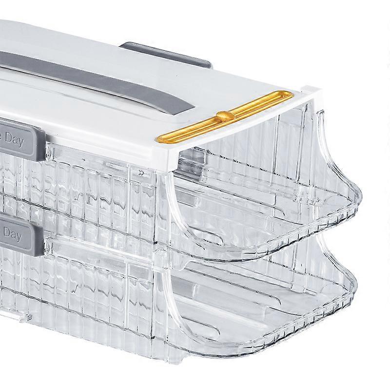 Egg Holder for Refrigerator(White), 2 Layer Egg Storage Fridge Stackable Egg Container For Refrigerator, Clear Egg Tray with Handle, Rolling Egg Holde