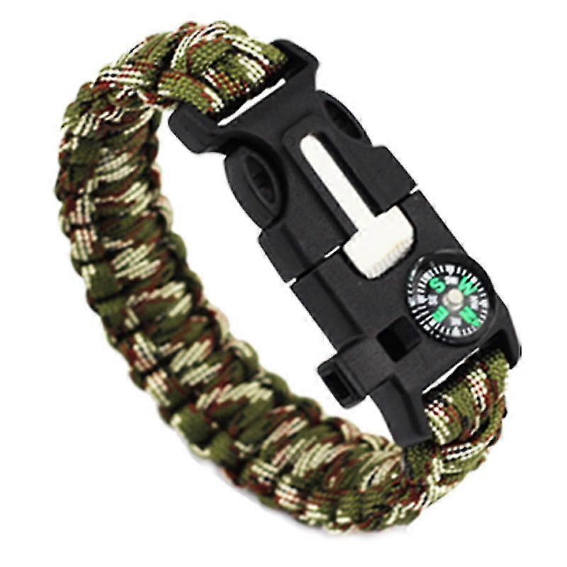 2 Pieces 5 In 1 Paracord Survival Bracelet With Fire Starter, Compass, Green