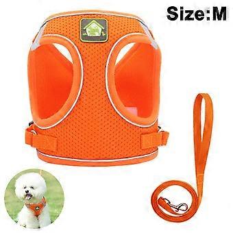 2 Packs Dog Harness Step-in Breathable Puppy Cat Dog Vest Harnesses Vest-style Dog Traction Rope Reflective-orange M