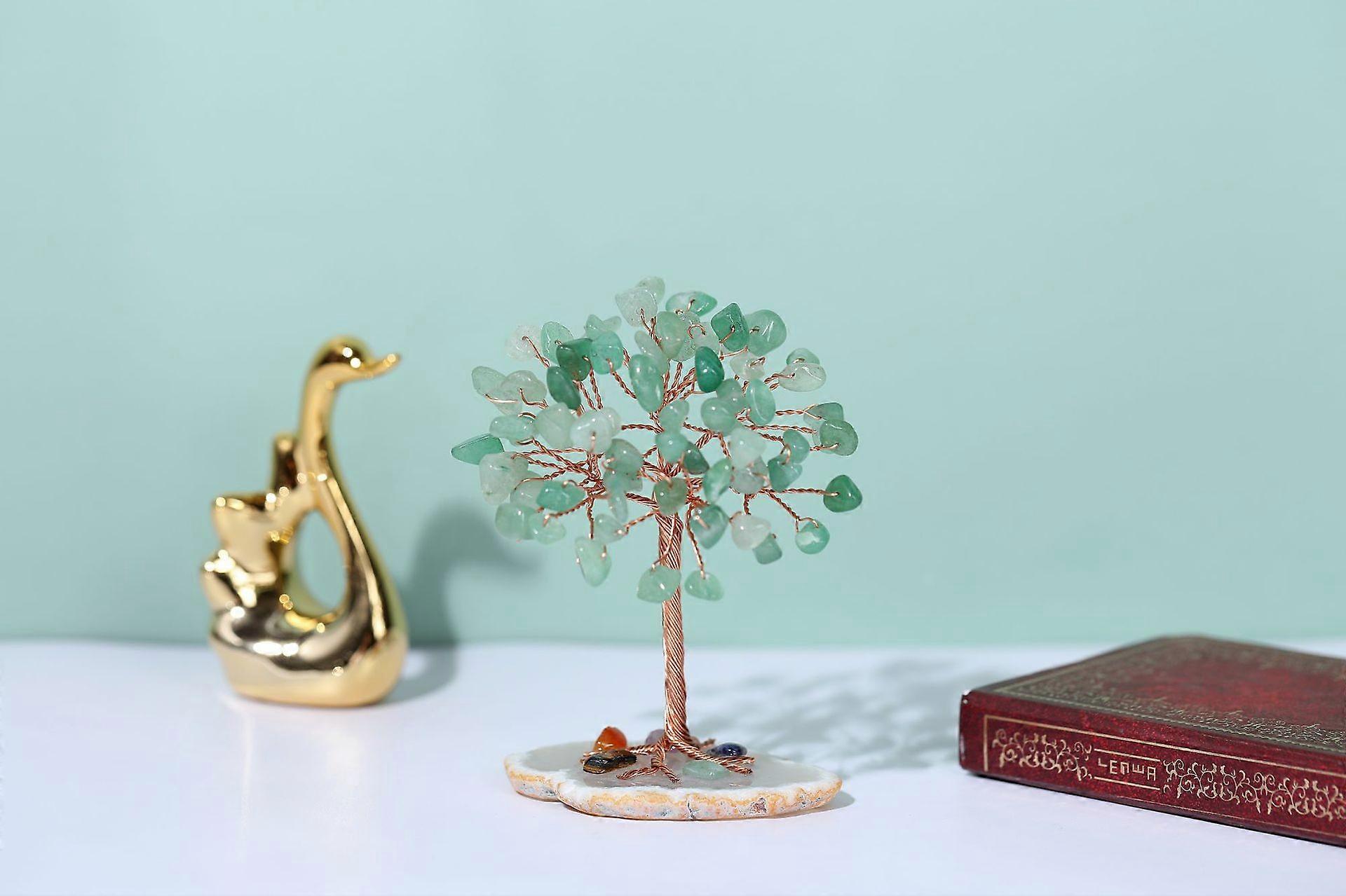 Mini Crystals Money Tree Copper Wire Wrapped W/ Agate Slice Base Chakra Gemstone Feng Shui Trees for Home Decor