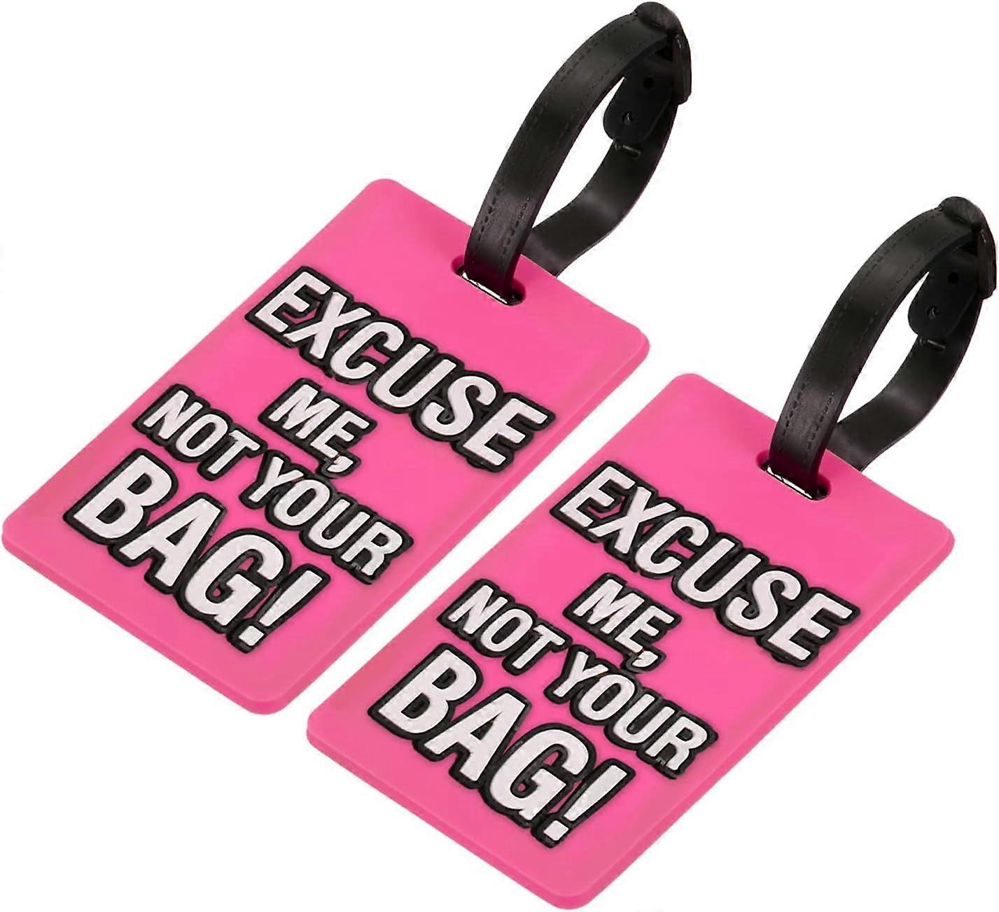 Luggage Tag, PVC Identification Card Holder Tag, Patterned Travel Bag Tag with Adjustable Strap for Suitcase, Pink Set of 2