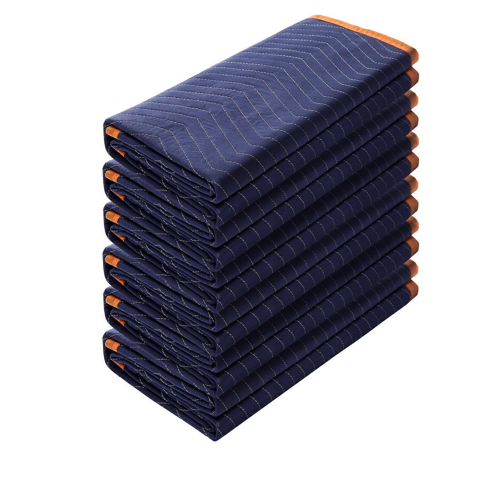 Flyttfiltar, 72" x 40",6 Pack, Professionell Non-Woven & Återvunnen Bomullstäcke, för att skydda möbler, golv, blå/orange