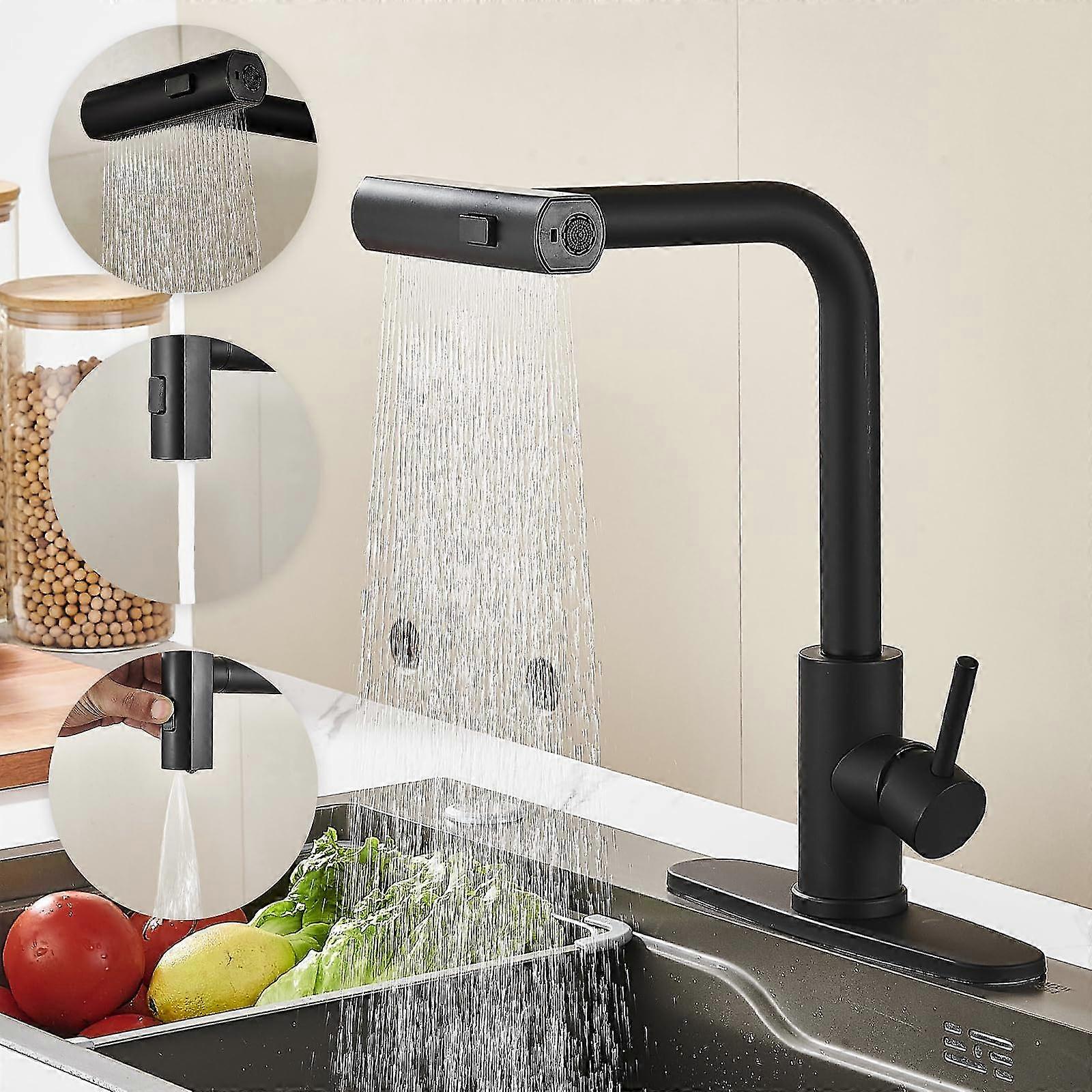 Kitchen faucet with pull down sprayer, waterfall touch single hole stainless steel, commercial modern single handle kitchen sink faucet