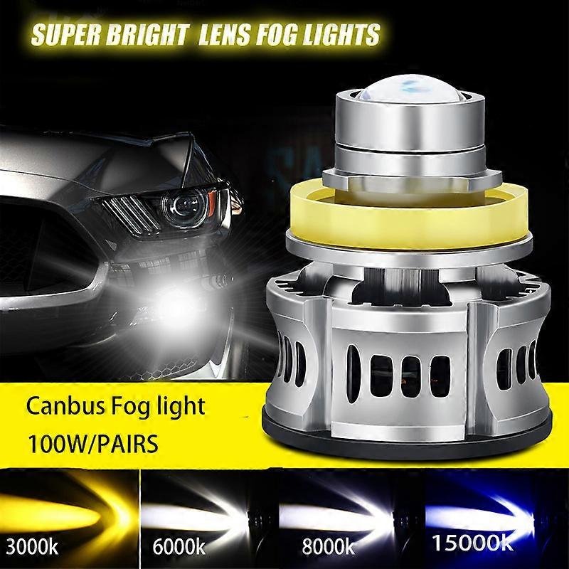 H8 H7 H11 9005 HB3 9006 HB4 Car LED Canbus Powerful Fog Light Bulbs 3000K 6000K 8000K 100W 12V Lens Fog Lamp Bulb