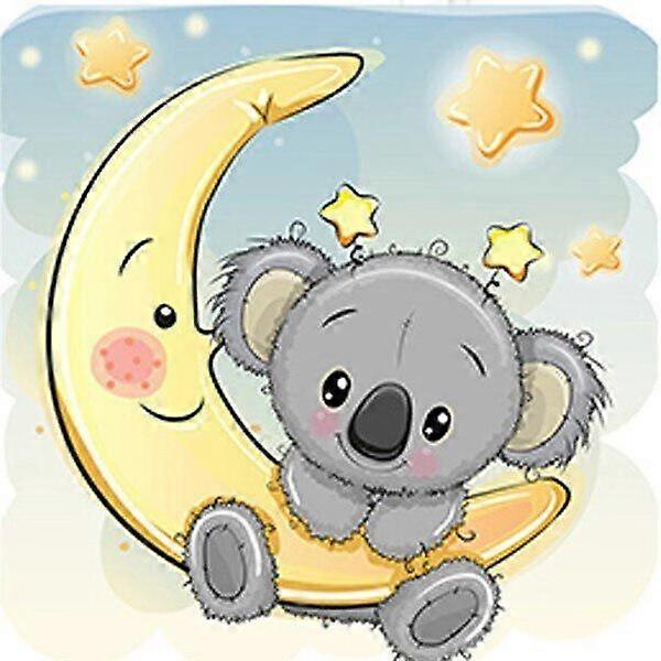 Dww-30 x 40 cm, Raccoon and Moon Diamond Painting Embroidery Diamond Painting5D Canvas Painting for Children and Adults, Rhinestone Puzzle Set, Drawin