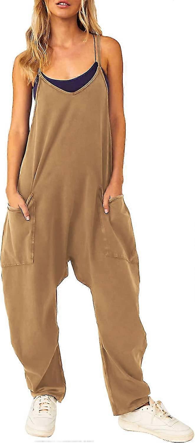 Kvinders overalls sommer jumpsuit løs fritidstøj jumpsuit ærmeløs jumpsuit store lommearbejdsbukser