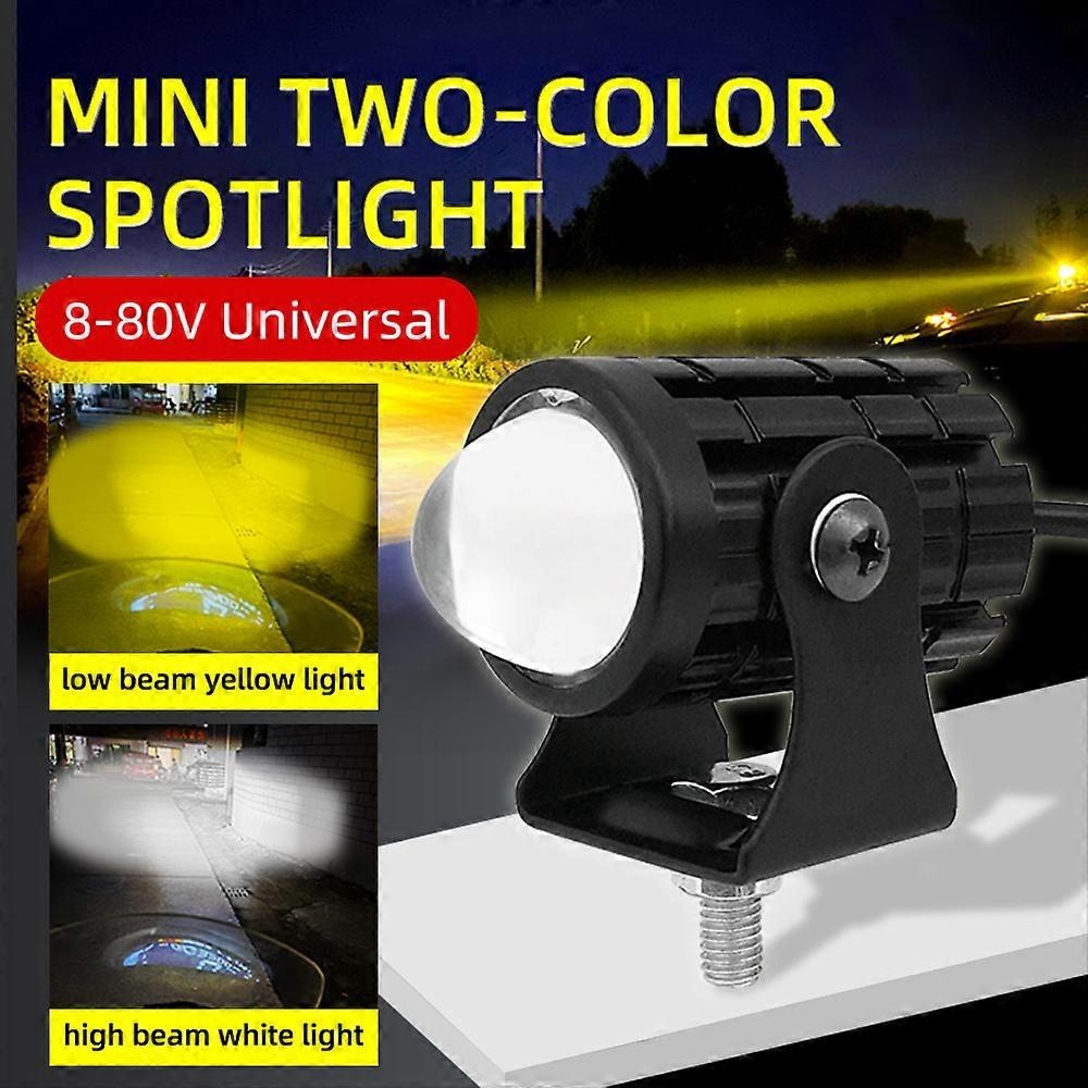 Mini 2 Colors Motorcycle Driving LED Headlight Bright Head light Double Color Projector Lens Car Spot Foglight Motor Spotlights