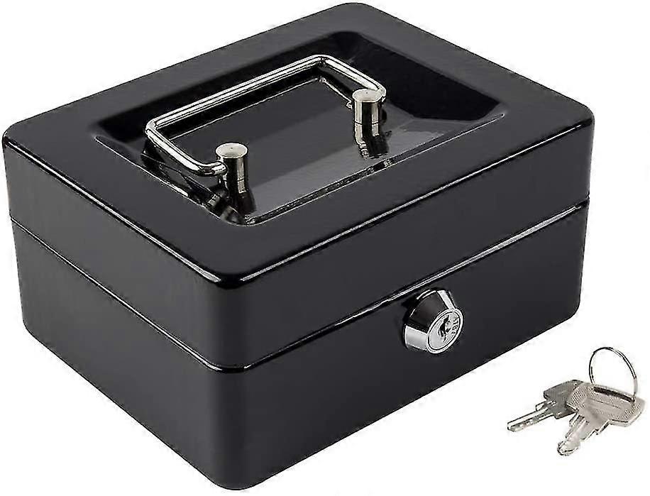 2025 صندوق نقدي مناسب مع علبة نقود ، صندوق قفل آمن صغير مع مفتاح ، درج نقدي ، 5.91 بوصة × 4.72 بوصة × 3.15 بوصة أسود صغير