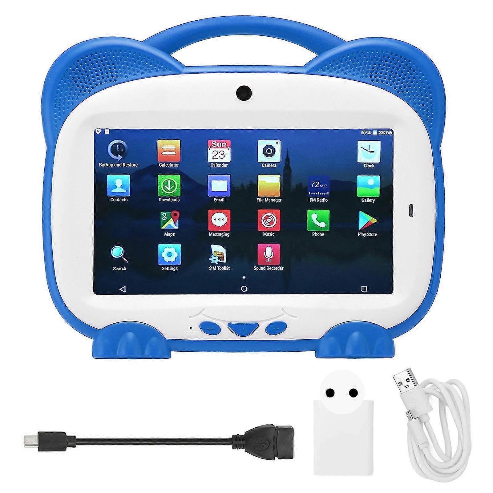 7in Kids Tablet for Android 10.0 Support Bluetooth WiFi Calling 4GB 32GB Quad Core Dual Camera Touch Tablet EU Plug 100?240V Blue