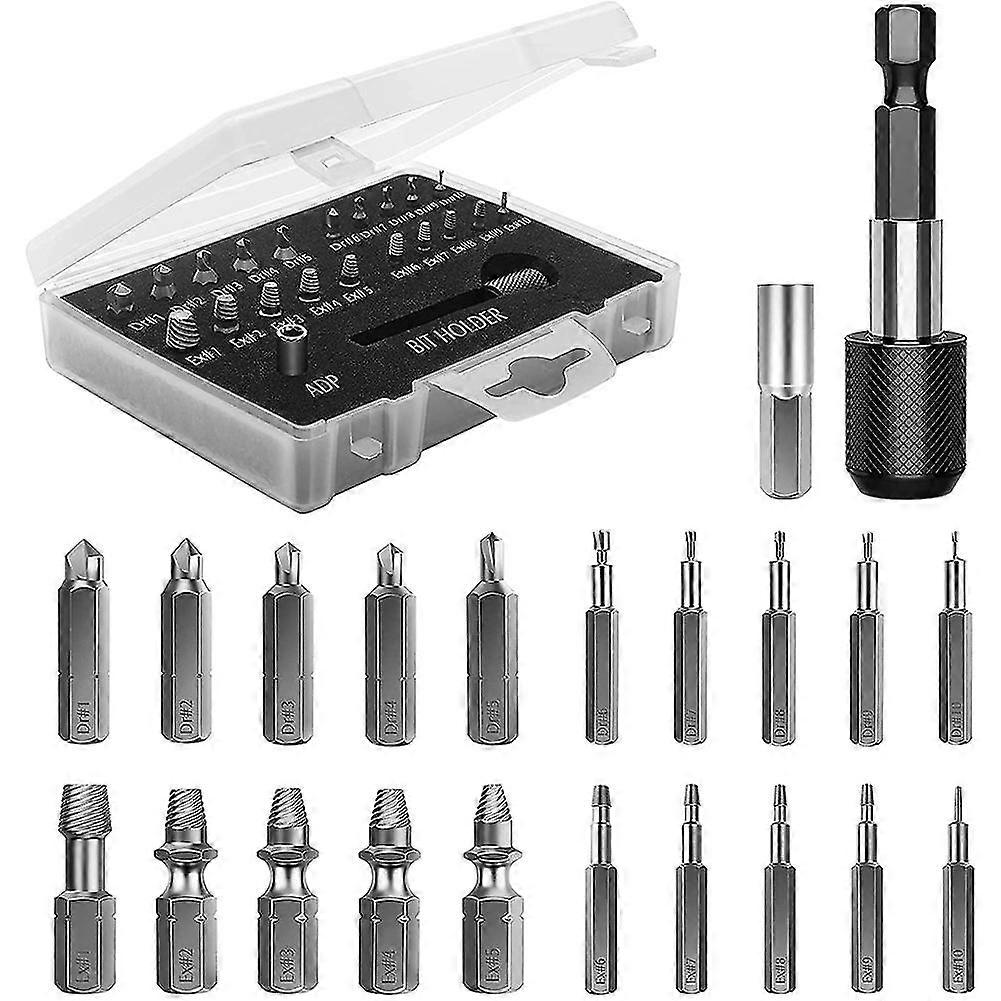 22 PCS Screw Extractor Kit, HSS Remover Set with Bit & Socket Adapter - MXBC