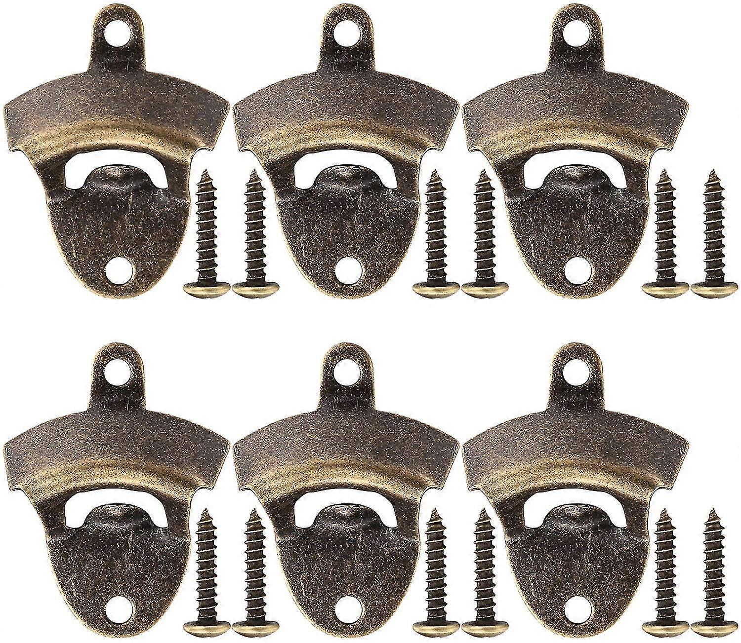 6 قطع فتاحة زجاجات مثبتة على الحائط ، فتاحة بيرة مثبتة على الحائط ، فتاحة برونزية عتيقة مع حصيرة-MXBC