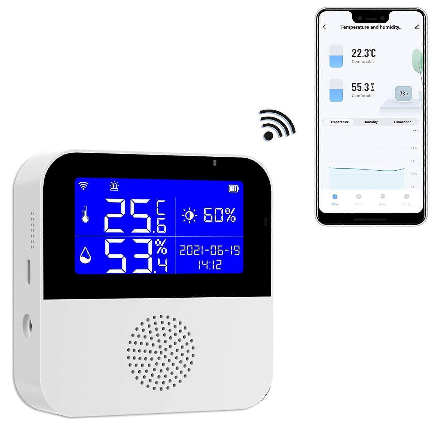 Monitoraggio dell'umidità della temperatura WiFi, termometro digitale wireless igrometro con display LCD, allarme cicalino e avviso app, sensore di umidità della temperatura intelligente