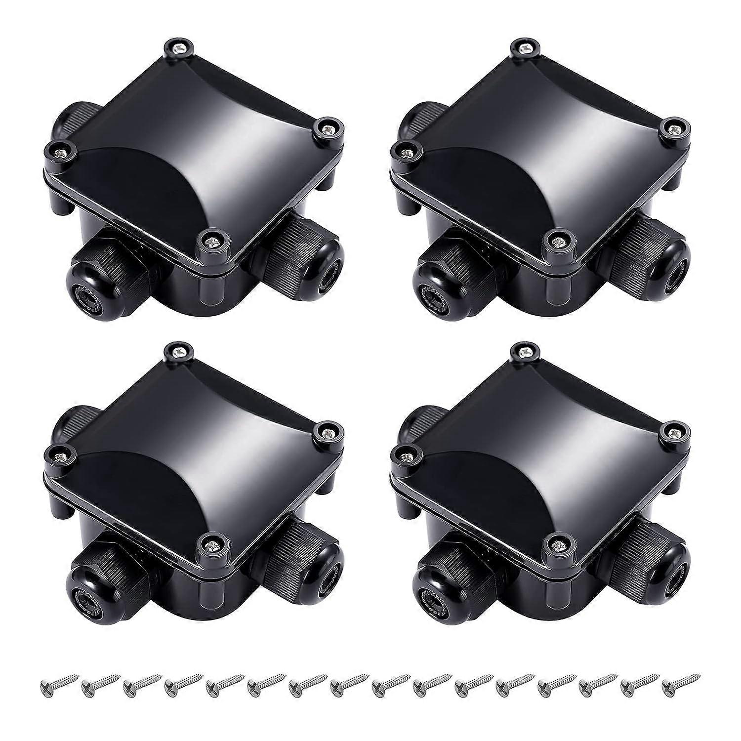 4 x Waterproof Junction Box IP68 Junction Box 3 External Cables Black
