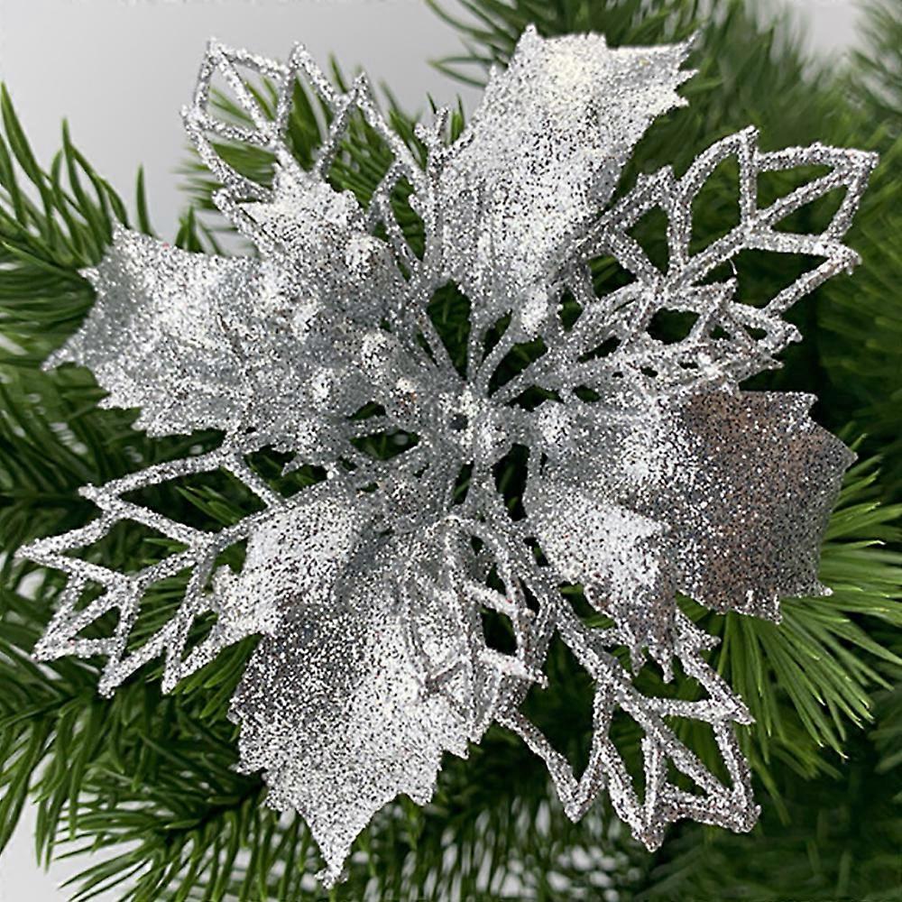 1/10Pcs Christmas Poinsettia Decor Glitter Aritical Flower Tree Hanging Party Xmas Props Ornaments