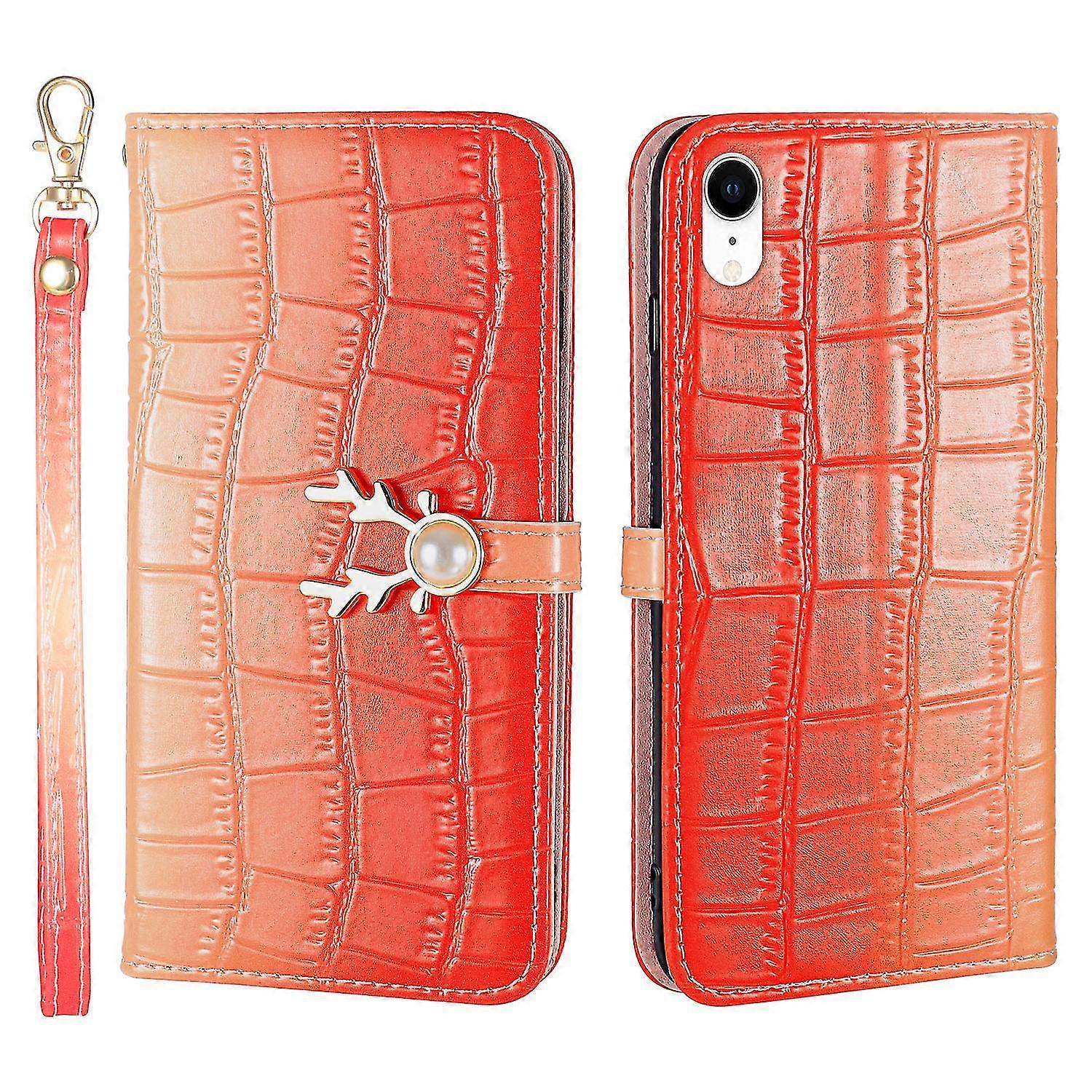Elk Pattern Phone Case For Iphone Xr With Card Holder, Lanyard, Pu Leather Material, Wallet Function, Corner Fall Protection