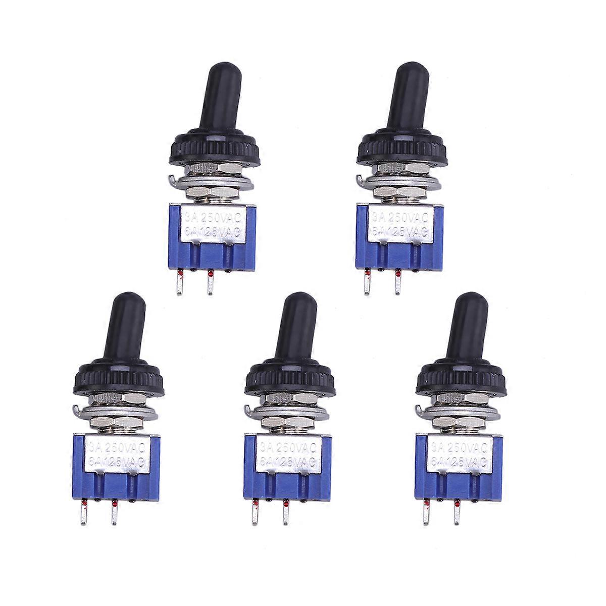 5 x On/Off Mini Small Toggle Switch + Waterproof Cover 2P (Blue)
