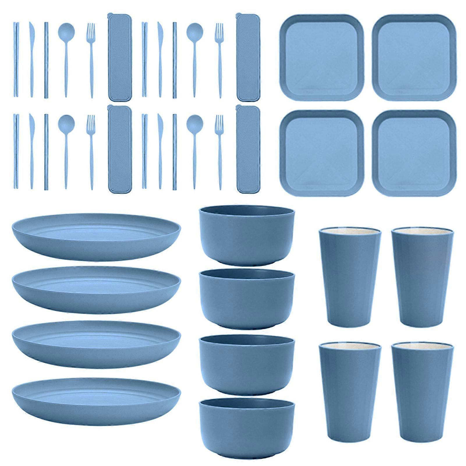 1 Set Disc Set Anti-drop Nordic Heat Resistant Dining Straw Cup Bowl Fork Spoon Chopsticks Dinnerware Set for Gift