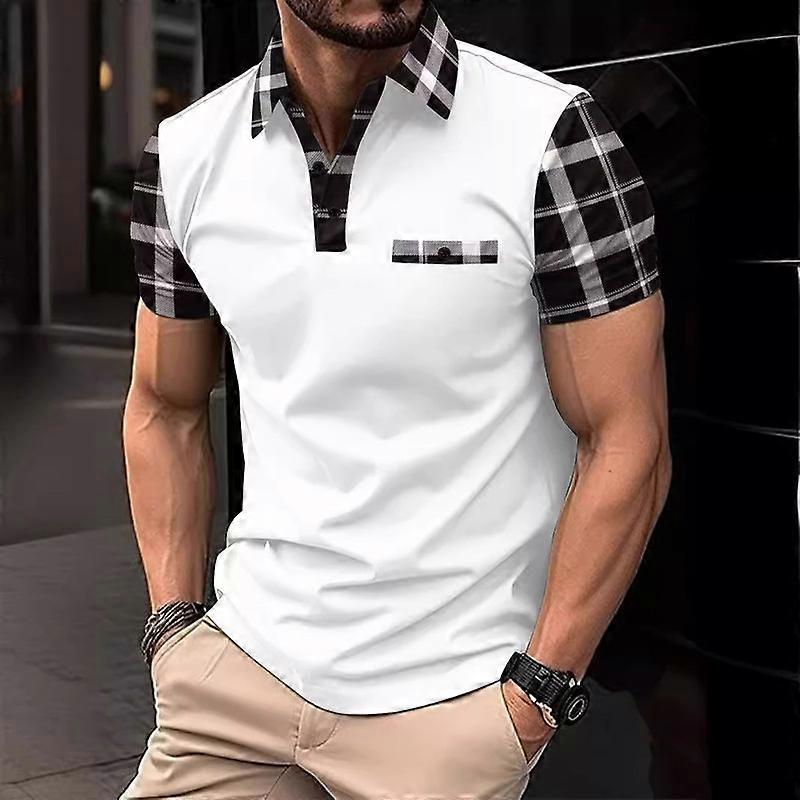 Plaid Print V-Neck Button Short Sleeves