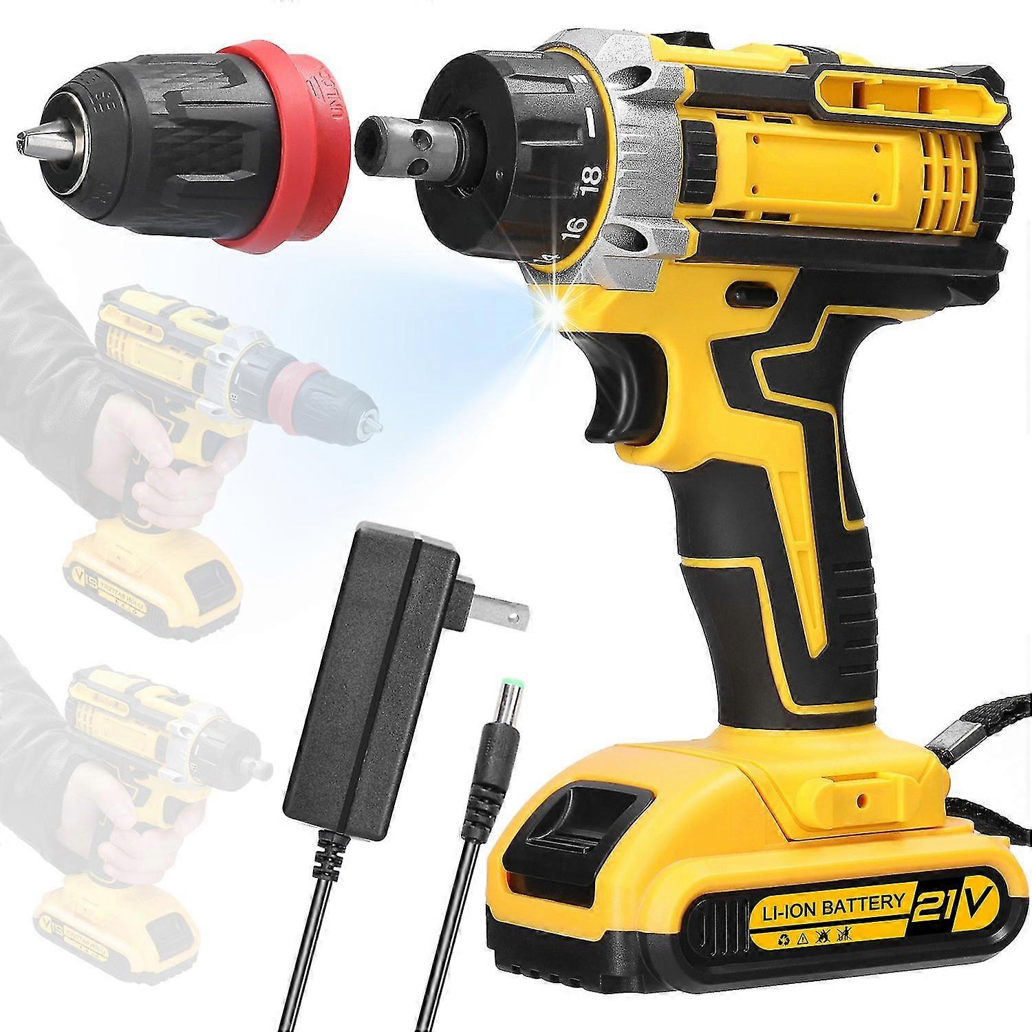 21V 2in1 Lithium Drill Electric Screwdriver Multi-function Power Tool High Torque Brushed Motor Prac
