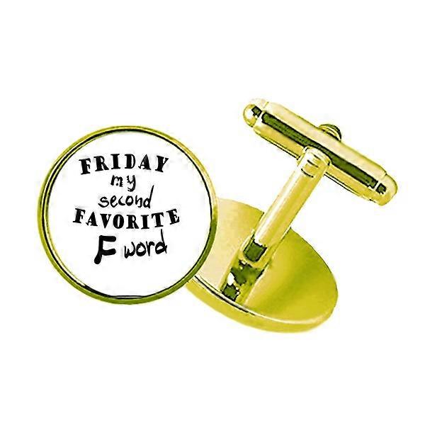 英語ワードデザイン金曜日私の2番目のお気に入りのスタッズビジネスメタルカフリンクスゴールデン
