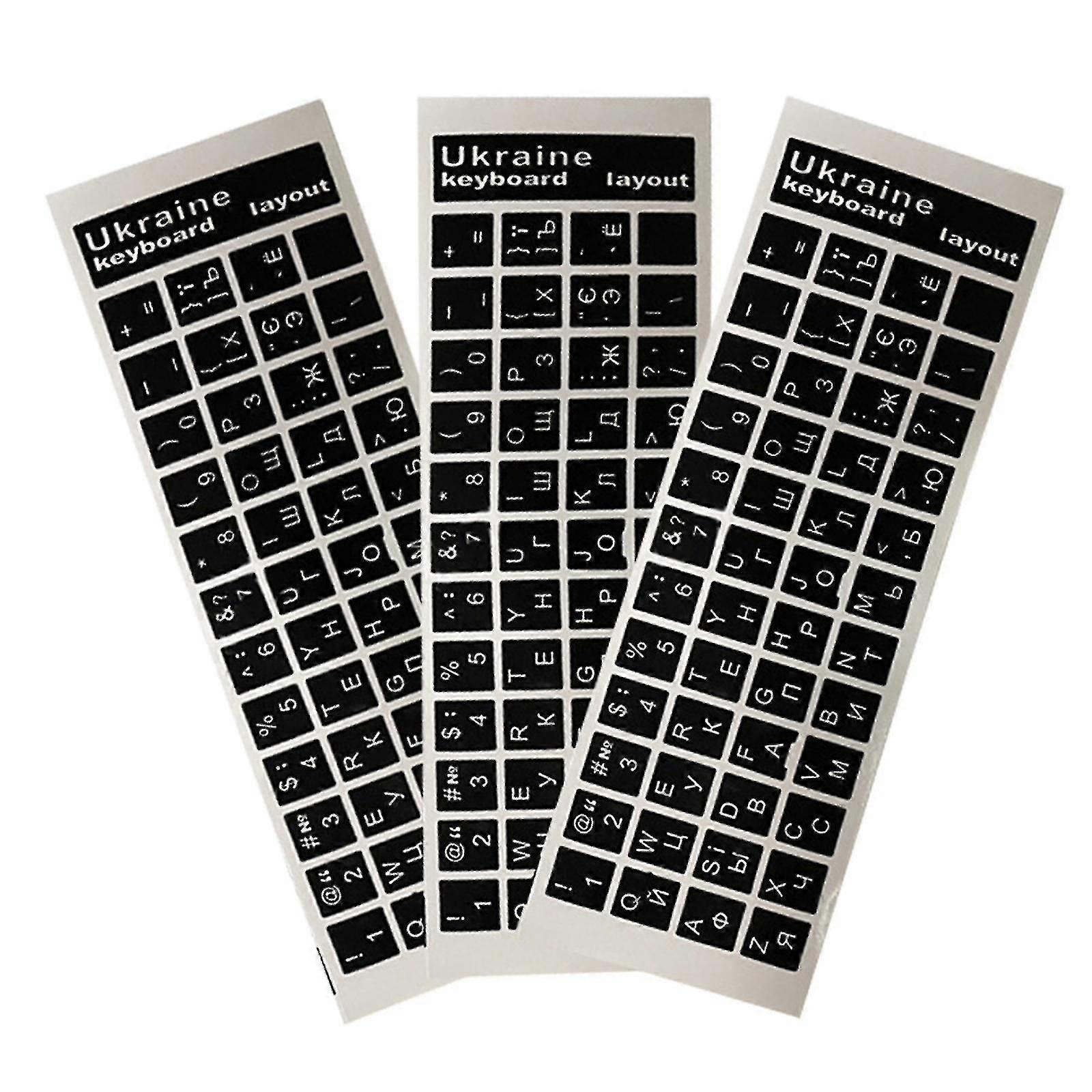 3pcs Ukraine Language Ukrainian Keyboard Sticker Black/clear Background