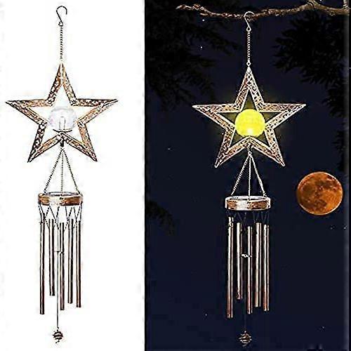 Solar Wind Chimes for Outside,Star Crackle Glass Ball Wind Chime with Warm LED Lights and Waterproof,Garden, Patio and Yard