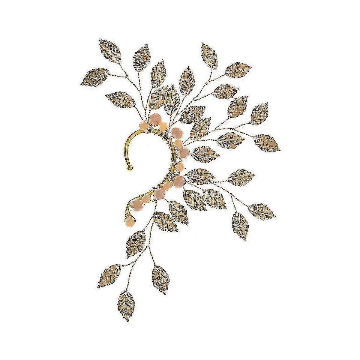 Beaded Leaf Earrings Diy Hand-woven Left Ear Hanging Pearl Non-pierced Handmade Single Left Earring