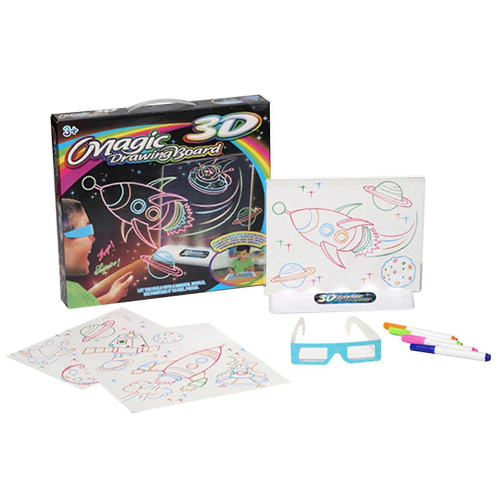 Maaginen 3D-piirustuspöytä kynällä luonnoslehtiö tabletti valotehosteet palapelilauta lasten lahjat led-valot hehku taidepiirustus lelut