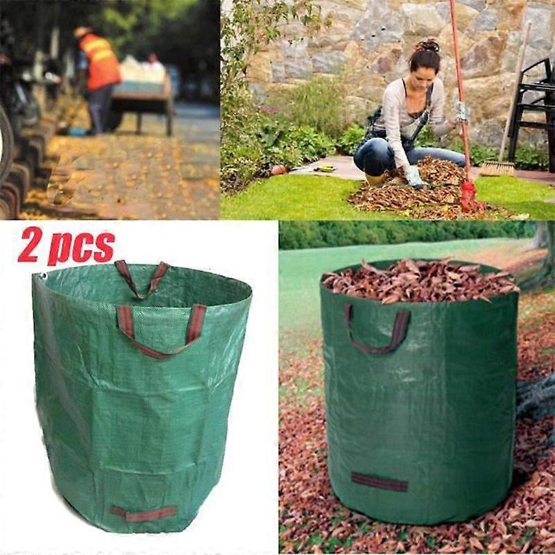 Set of 2Green Waste Bags Garden Grass Strong Trash Bag 270L Max 50Kg - Belle tech