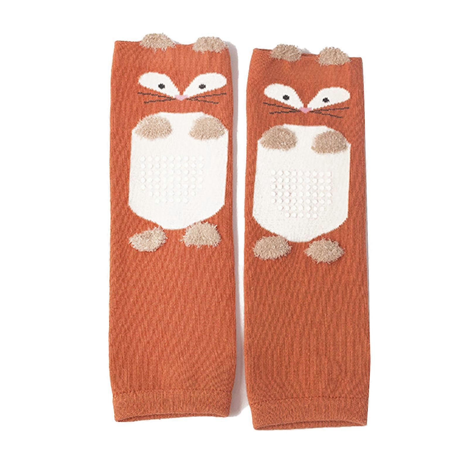 婴儿爬行护膝卡通动物图案护腿弹性长护膝棕红色适合0-3岁