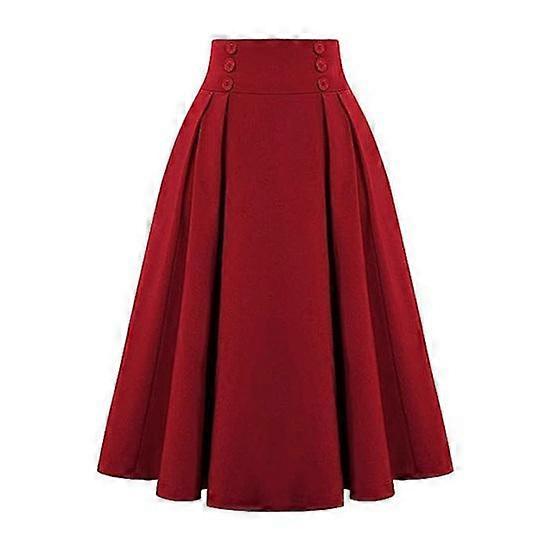 Women Midi Skirt High Waist Button Decor A-Line Casual Skirt Solid Color Office Lady Skirt with Pockets Workwear