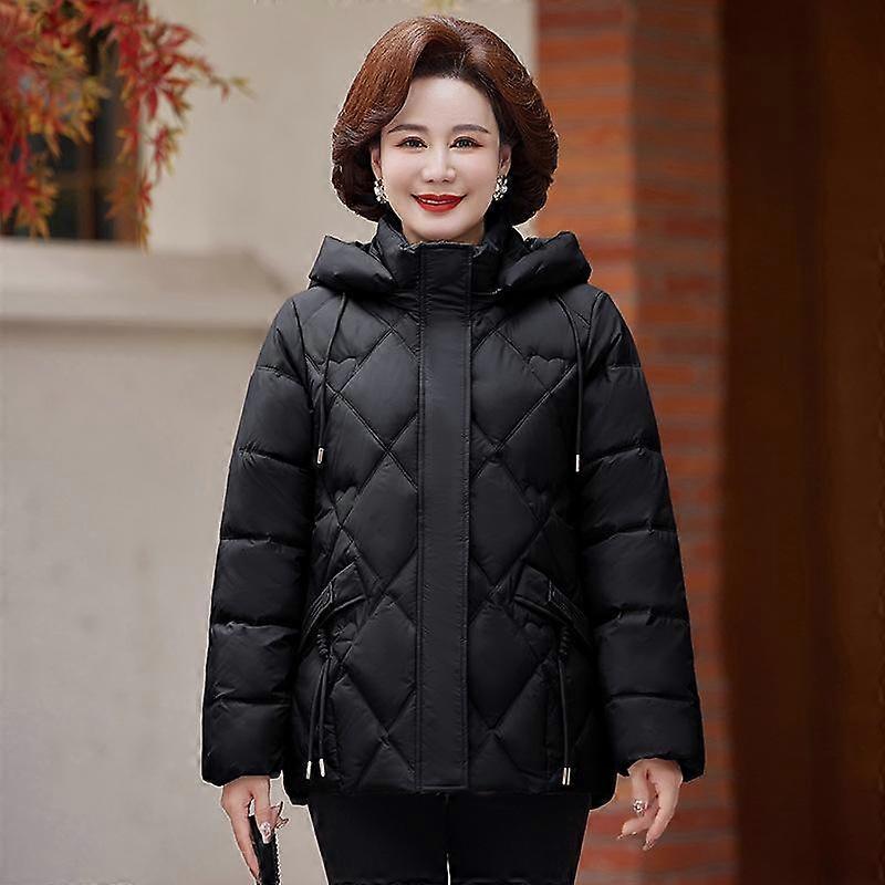 Women's Autumn and Winter Jacket Solid Color Hooded Loose Short Thickened Windproof Mom Jacket