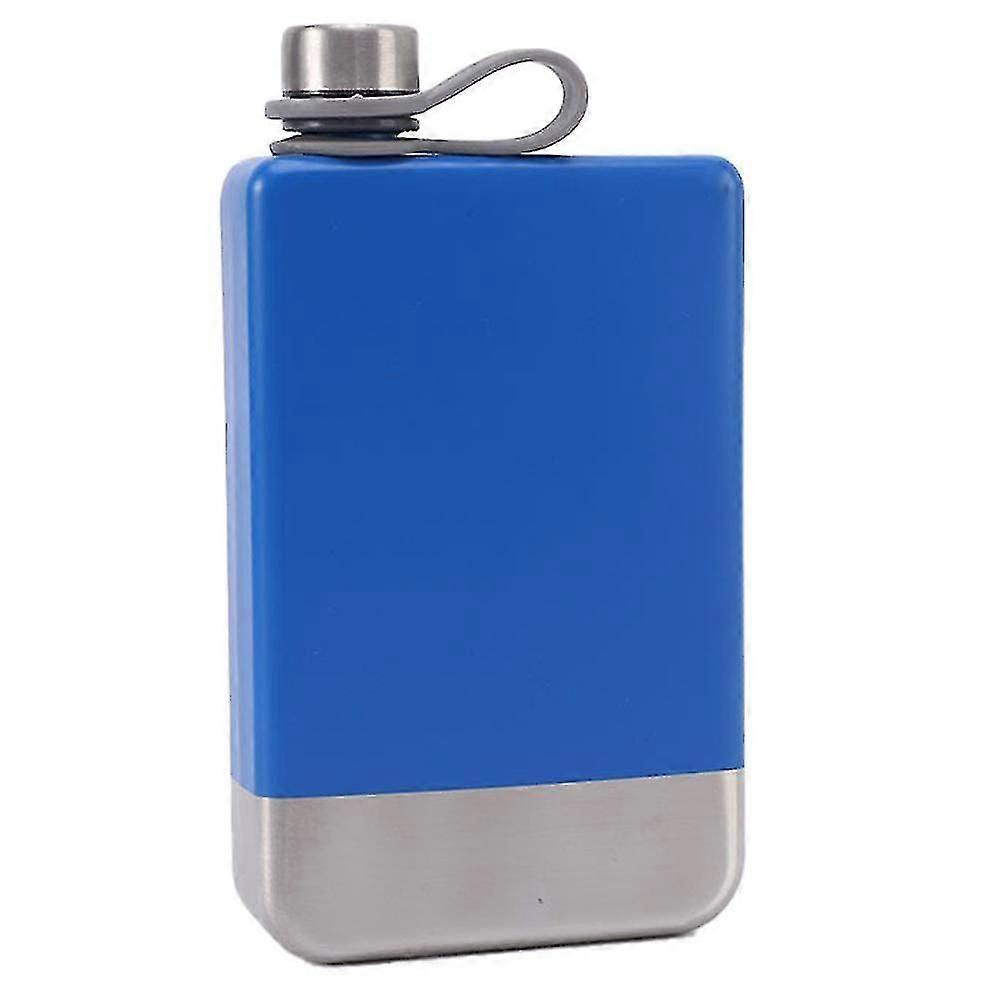 Flask for Men, Stainless Steel Camping Flask, Hip Flask Whiskey Flask with Integrated Steel Cap for Outdoor - Blue