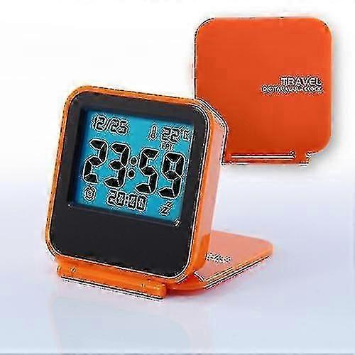 Mini pequenos despertadores de viagem digital com lcd luz noturna viagem relógio eletrônico termômetro relógio dobrando