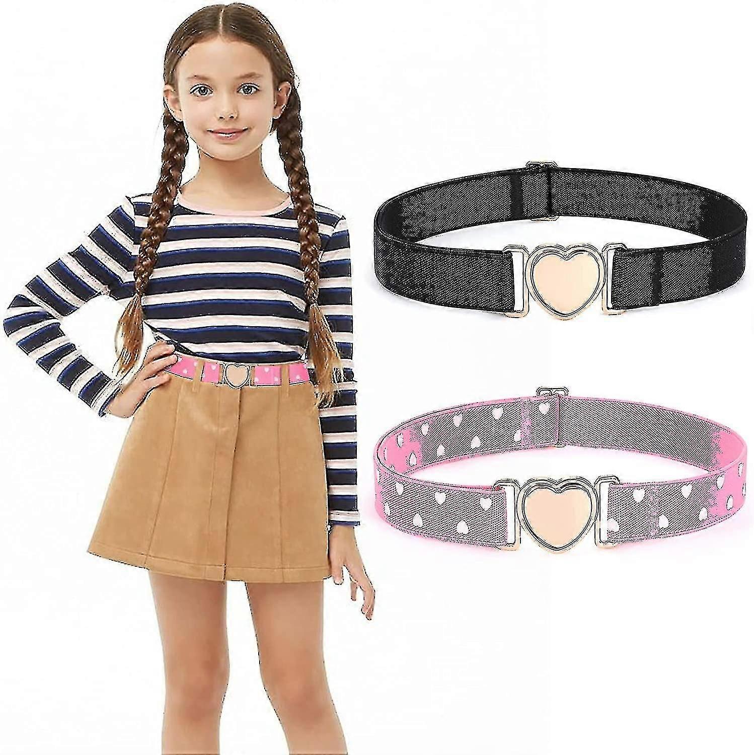 2 Pack Flickor Elastiska Bälten Barn Stretchbälten Mode Söt Justerbart Hjärtbälte