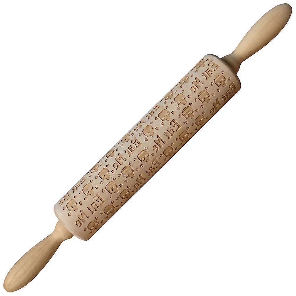 Kitchen Rolling Pin Bread Cookie Dough Roller with Skull Carving