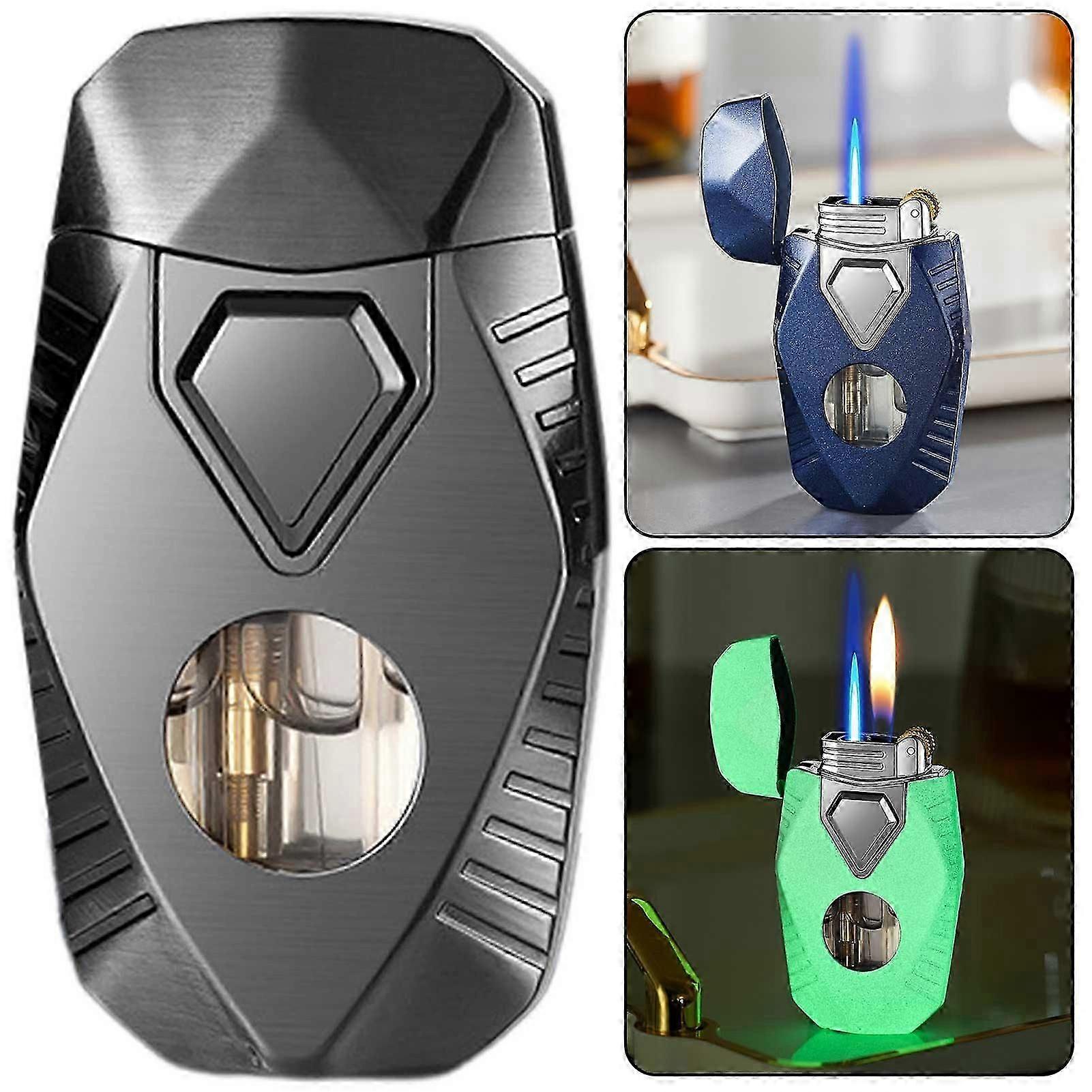 Windproof Double Flames Lighter Adjustables Flame Size Torch Lighter for Men Male Style drawing 2