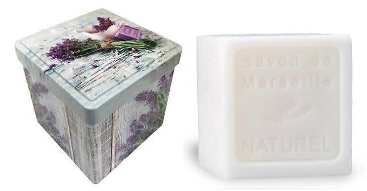 Metal soap tin square with print Brin de Lavande with soap block Natural – Vintage stock tin – F