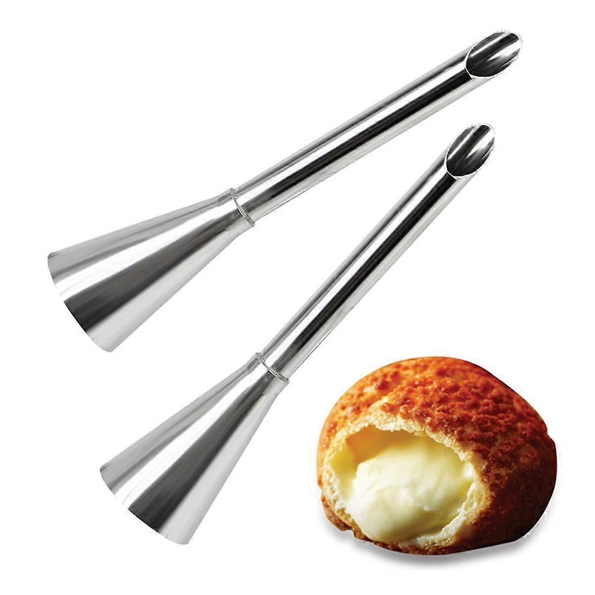 2Pcs Cream Icing Piping Nozzle Tip Stainless Steel,Long Puff Nozzle Tip Decorating Tool