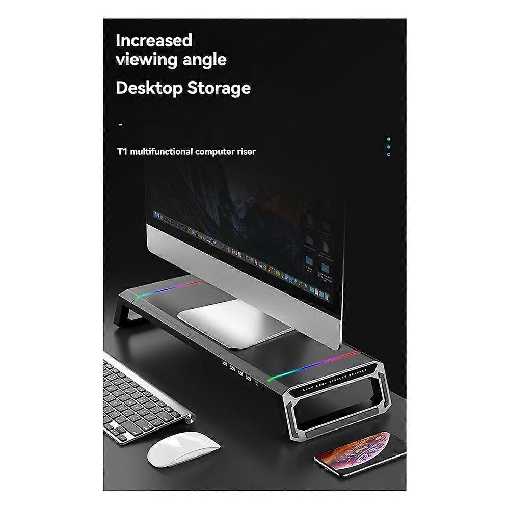 4USB Computer Monitorständer Desktop Organizer Aufbewahrung Weiß