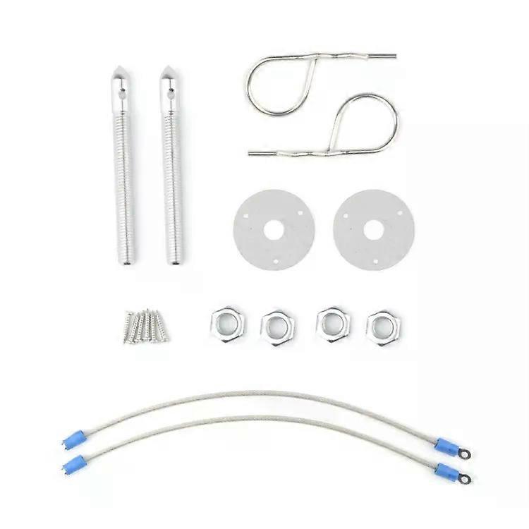 Universal Car Hood Lock-Silver Pull Wire Mechanism by Silver