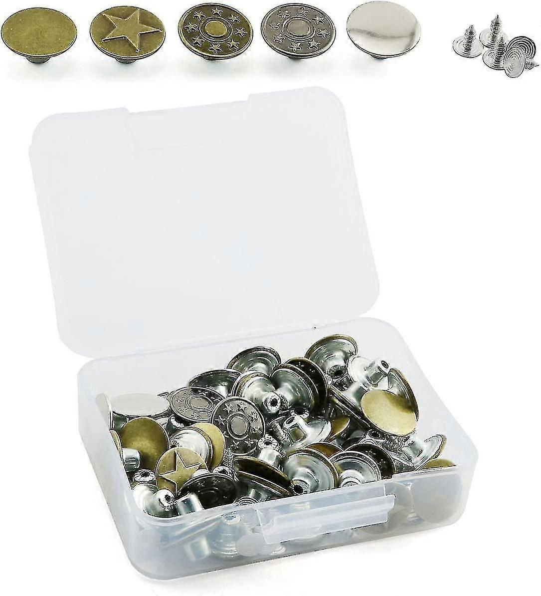 50 Sets Dia 17mm Denim Jacket Metal Tack Buttons Jeans, Bib Overalls Retro Tack Buttons Of 5 Kinds (a-5-f6)