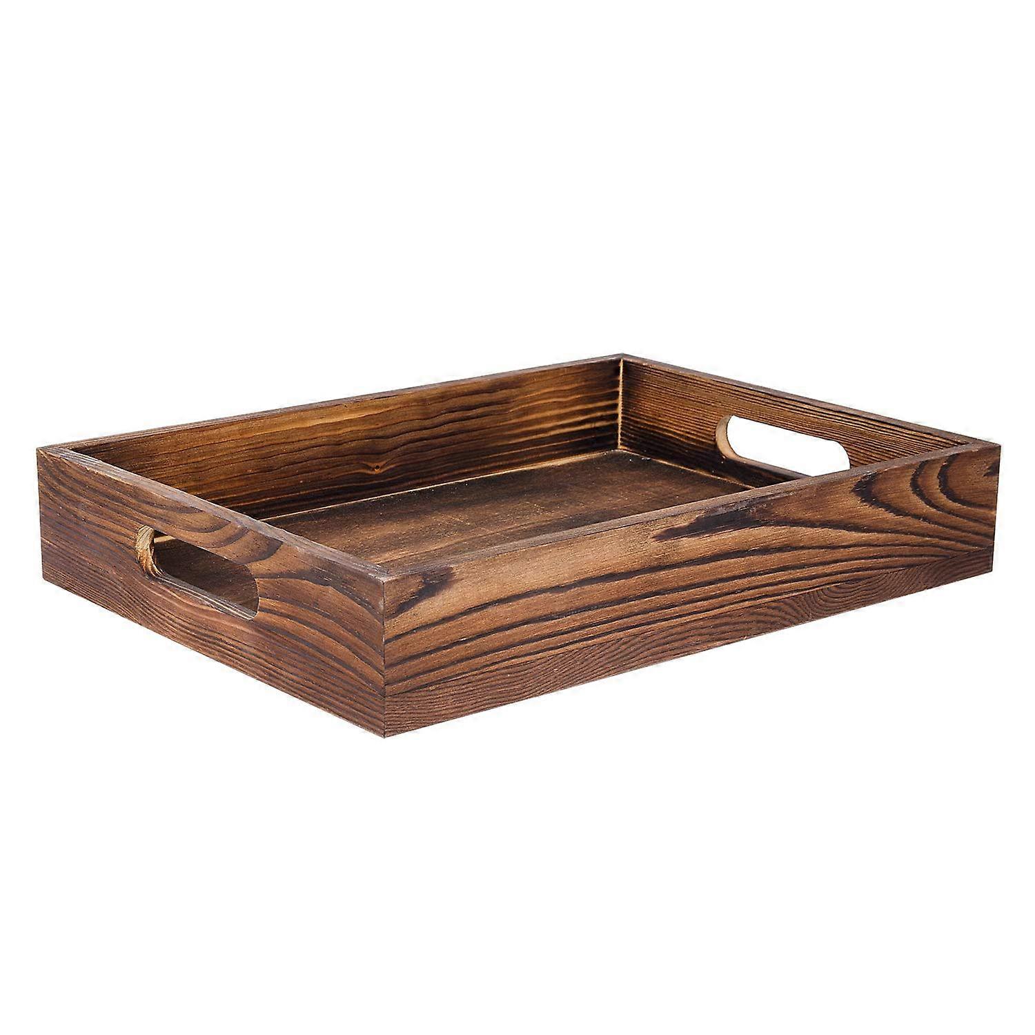 Liry Rustic Brown Wood Food Serving Tray With Cutout Handles For Breakfast In Bed, Coffee, Wine, And Storage