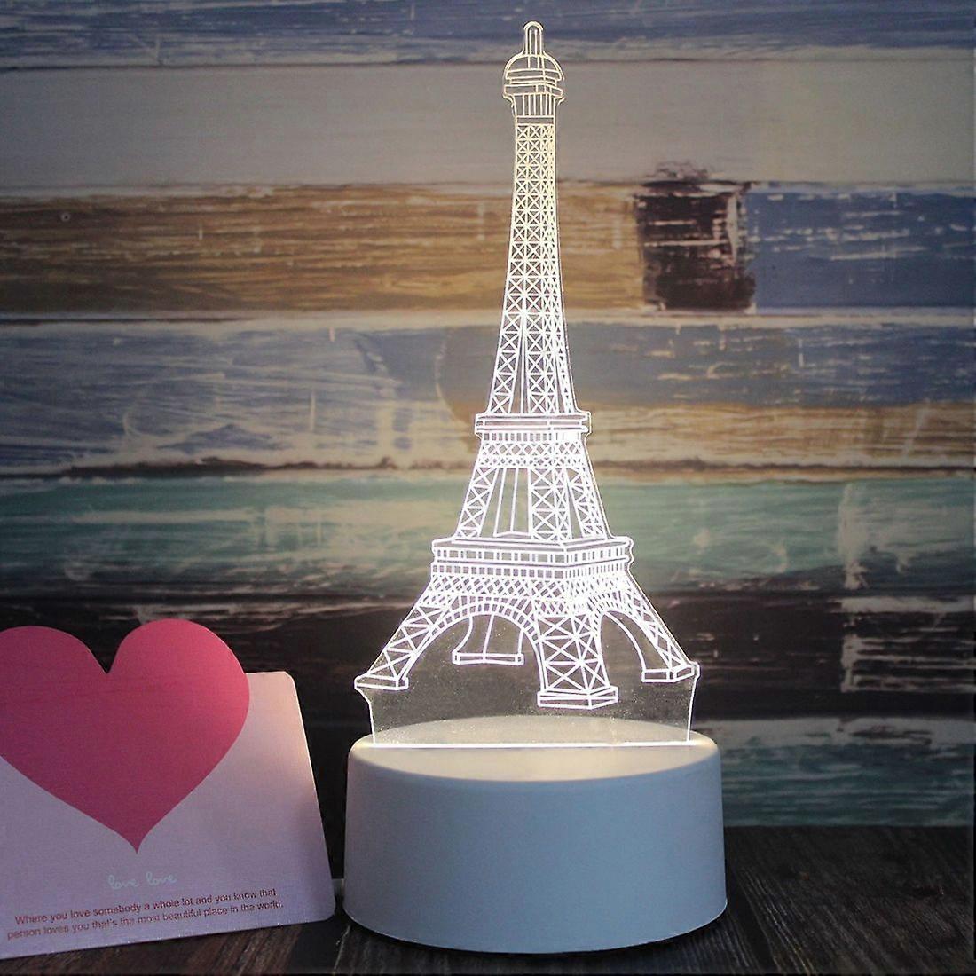 White Base Creative 3D Tricolor LED Decorative Night Light, Plug Version, Shape:Iorn White) Iorn Tower
