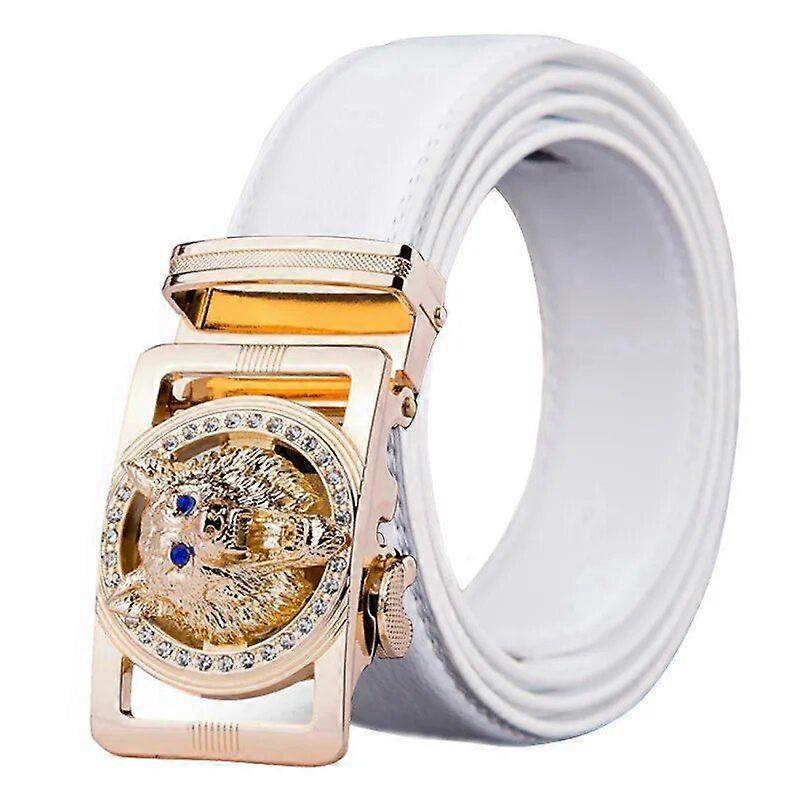 Vargbälte i äkta läder för män Polykrom strass Legeringsbälte automatiskt spänne svart Lyxmärke plus size Ceinture Homme