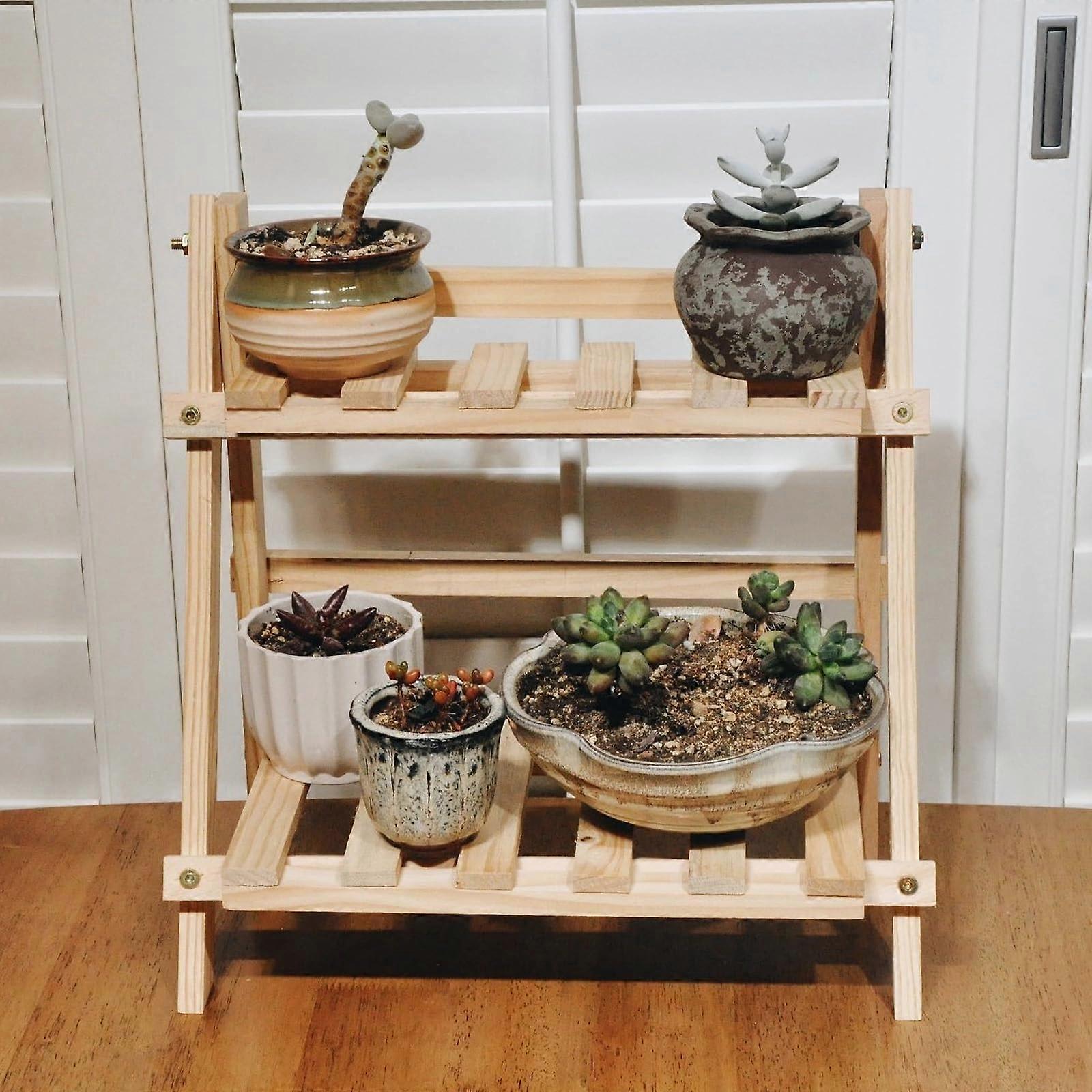 2 Tier Plant Stand Wooden Indoor Small Table for Succulents Desktop and Window Display Tiered Pot Holder